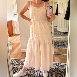 Cream Embroidered tiered maxi dress